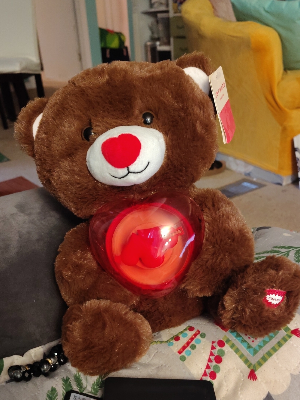 Brown Plush Teddy Bear with Red Heart Light - Kids Toy